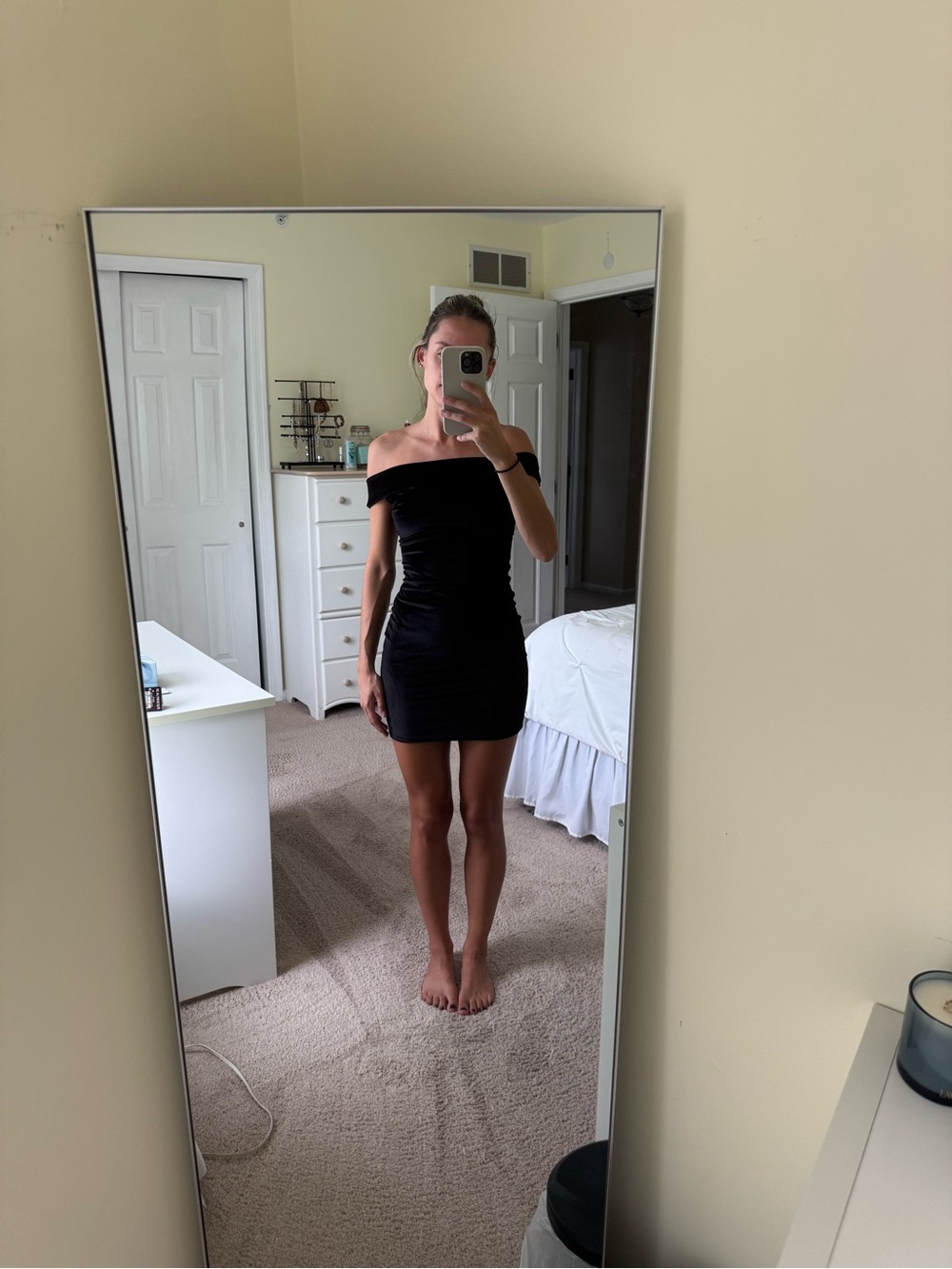 Urban Outfitters Black Off-Shoulder Velvet Mini Dress